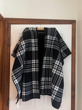 Black and White Plaid Open Front Cape